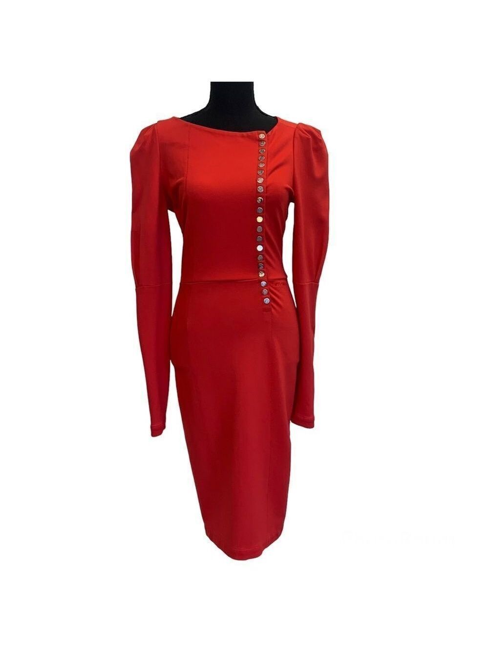 Miss Sixty Rare red long sleeve button front puff shoulder bodycon dress Sz M